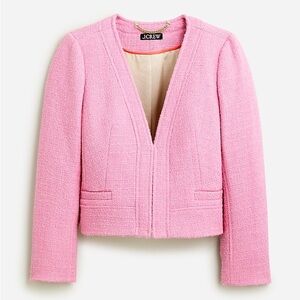 J.Crew Chariot Pink Collarless Lady Jacket in Maritime Tweed Crop Fit